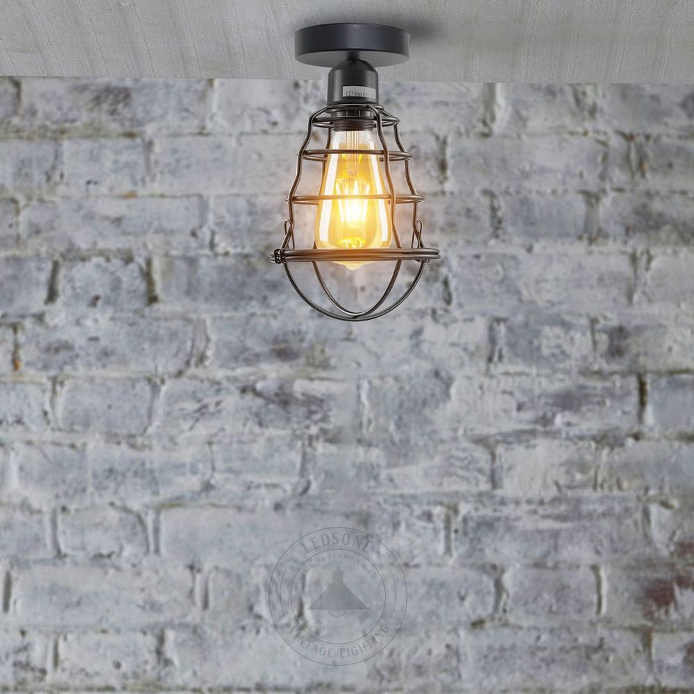 Metal Ceiling Rose Light Fitting - Vintage Wavy Wire Cage