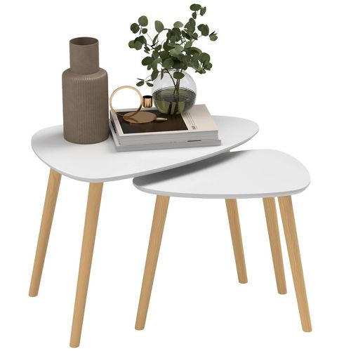 Side Table Set of 2, Modern End Coffee Bedside Tables Grey Natural