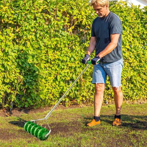 Grass Spike Roller, Soil Aerator w/ 3 Piece Handle and T-bar Grip