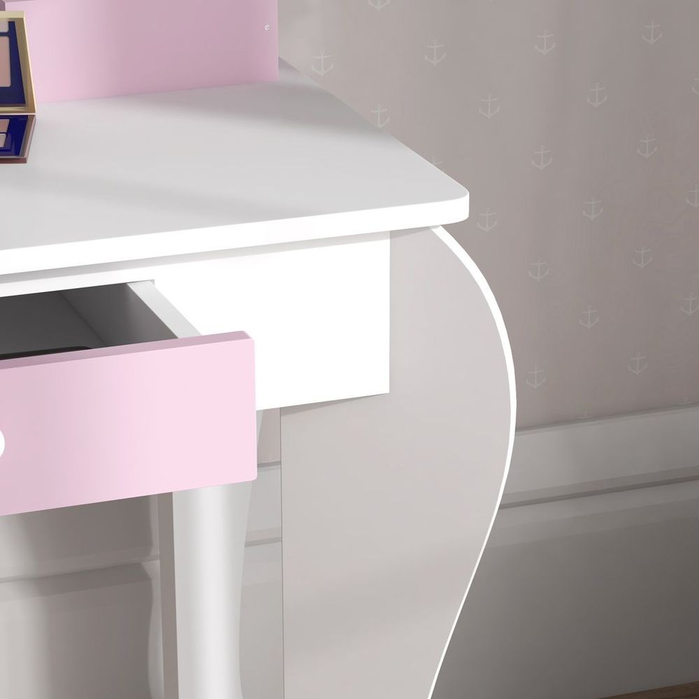 Kids Dressing Table with Mirror and Stool, Drawer, Storage Boxes - White