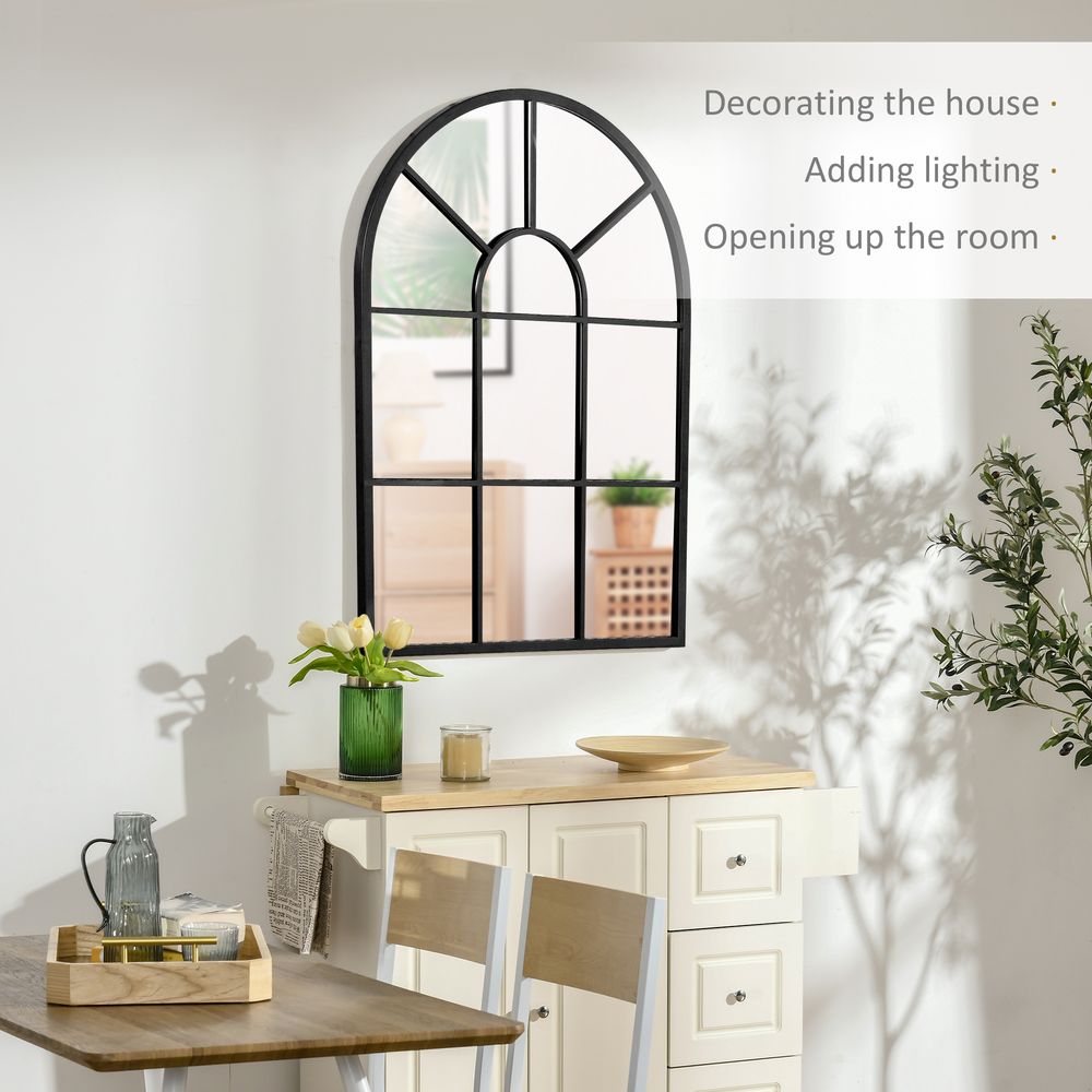 Modern Arched Window Wall Mirror for Living Room Bedroom, 91x60cm, Black