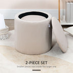 Corduroy Storage Ottomans, Set of 2, Removable Lid, Cream White