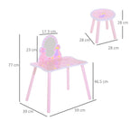 Kids Dressing Table Girls Pink Wooden Kids Dressing Table & Stool Make Up Desk Chair Toys Fairy Dresser Play Set w/Mirror