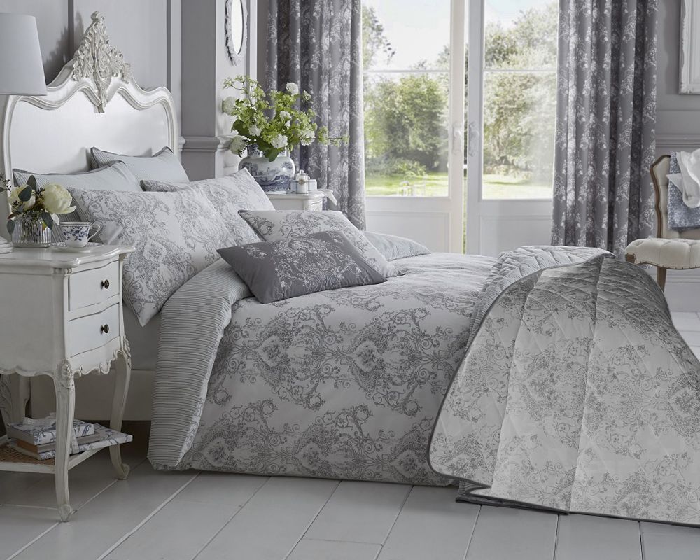 Toile 200 Thread Count Cotton Rich Duvet Cover Set Grey