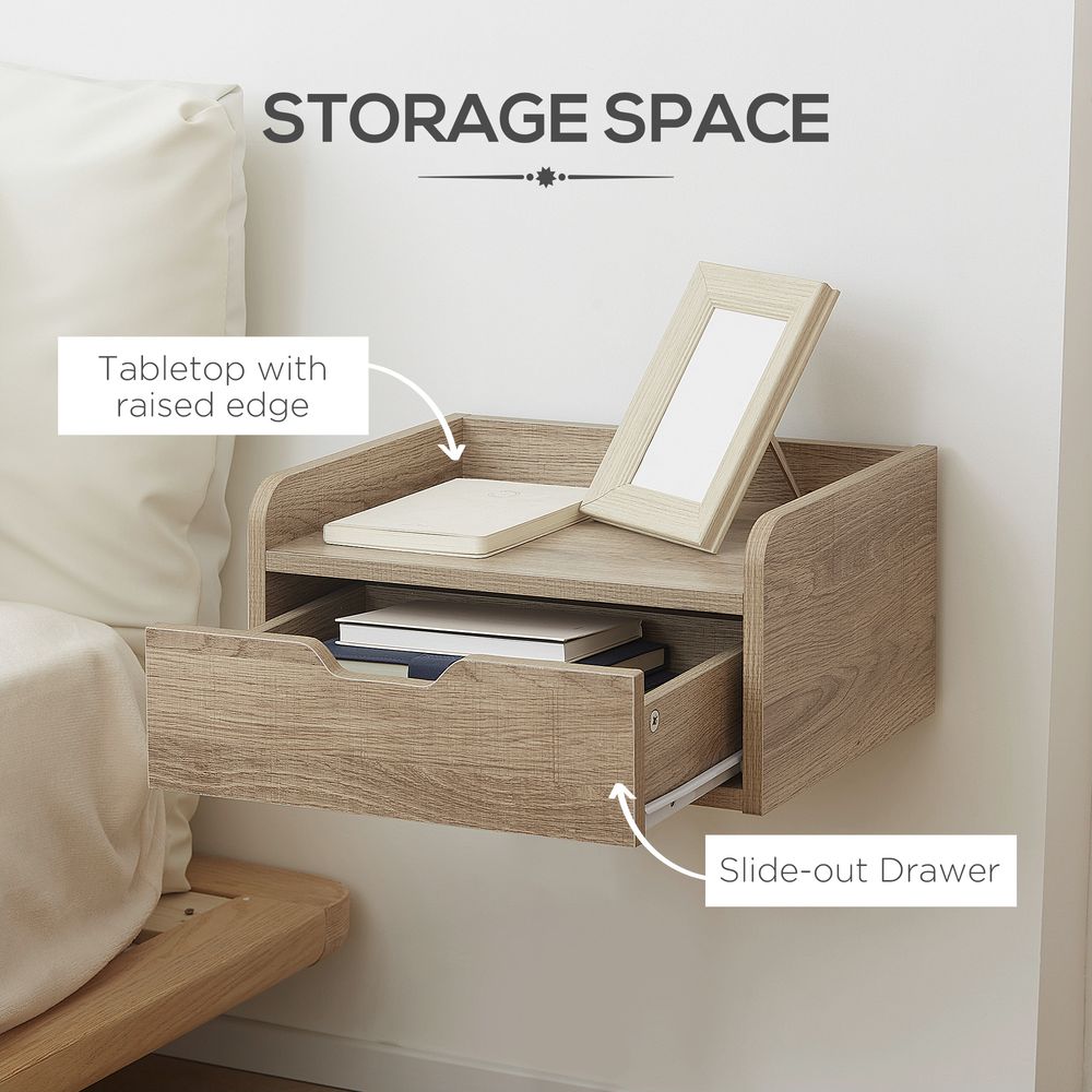 Floating Nightstand Set - Wall Mounted Bedside Table with Drawer - Pack of 2