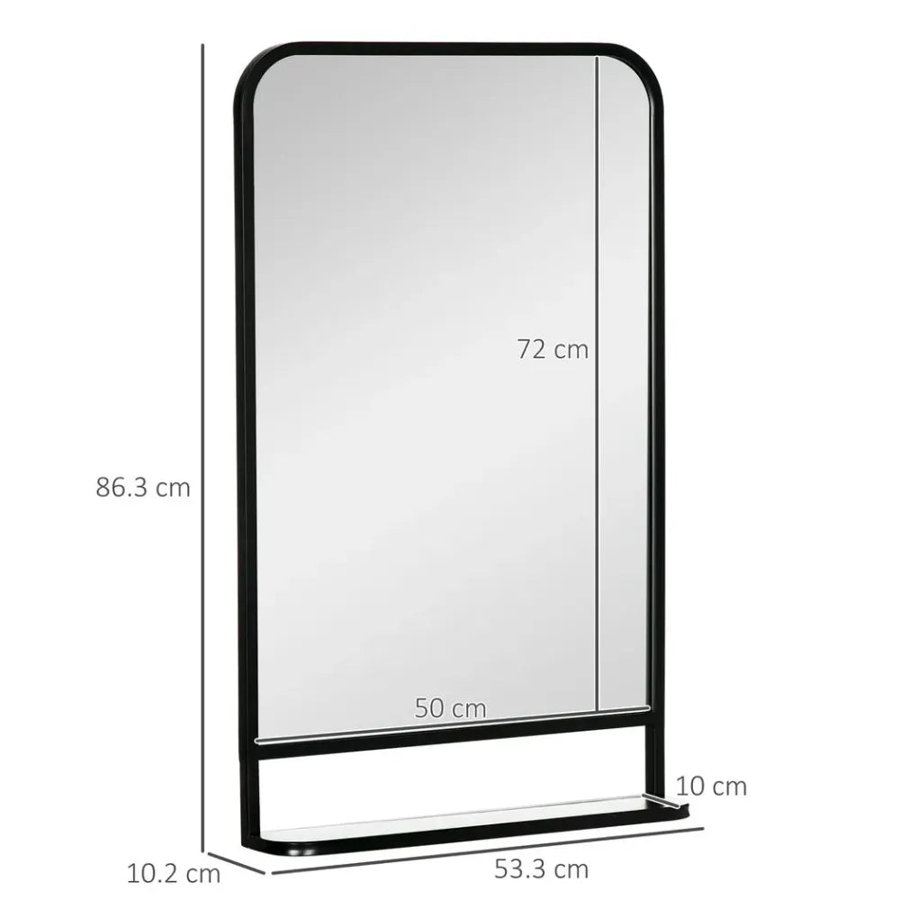 Sleek Square Wall Mirror w/ Shelf, 86x53 cm - Modern Mirrors for Living Room, Bedroom