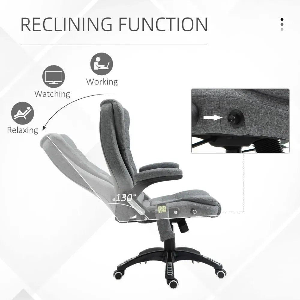 Executive Reclining Chair w/ Heating Massage Points Relaxing Headrest Grey with Will Detail