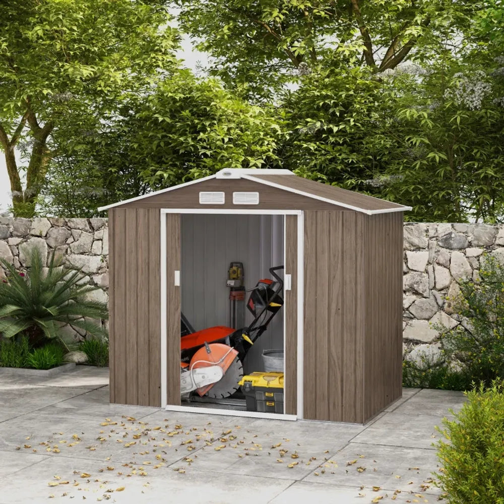 Garden Shed Storage Unit with Locking Door Floor Foundation Vent Brown