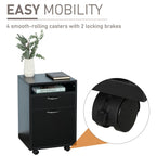 60cm Storage Cabinet w/Drawer Open Shelf Metal Handles 4 Wheels Office Home Organiser Mobile Printer Black