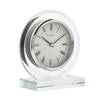 Wm.Widdop Round Glass Mantel Clock - Contemporary Design, Silver Bezel, Roman Numeral Dial - Gift, Long-lasting Style
