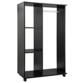 Space-Saving Rolling Open Wardrobe w/ Hanging Rail & Storage Shelves, Black