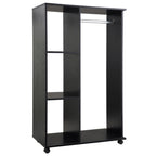 Space-Saving Rolling Open Wardrobe w/ Hanging Rail & Storage Shelves, Black