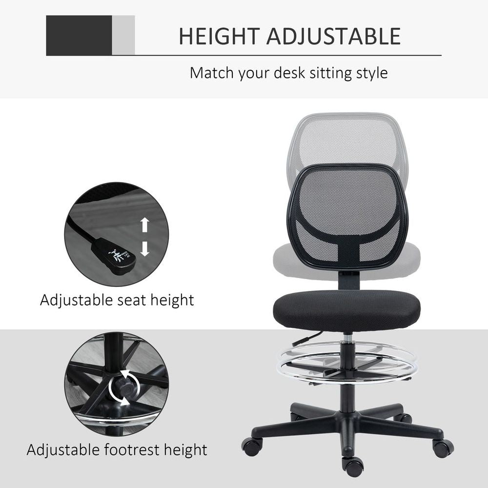 Adjustable Draughtsman Chair with Footrest - Black