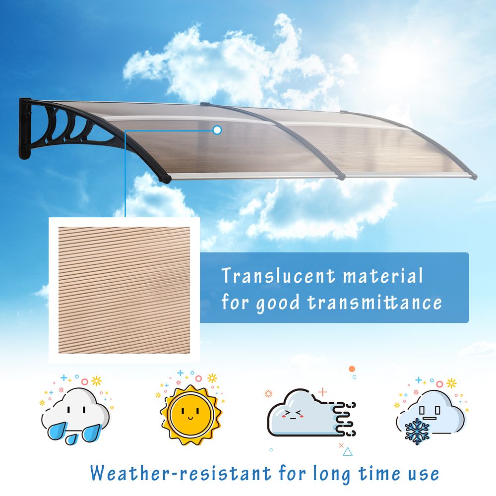 Clear Polycarbonate Curved Awning - 80x195x23cm - Black
