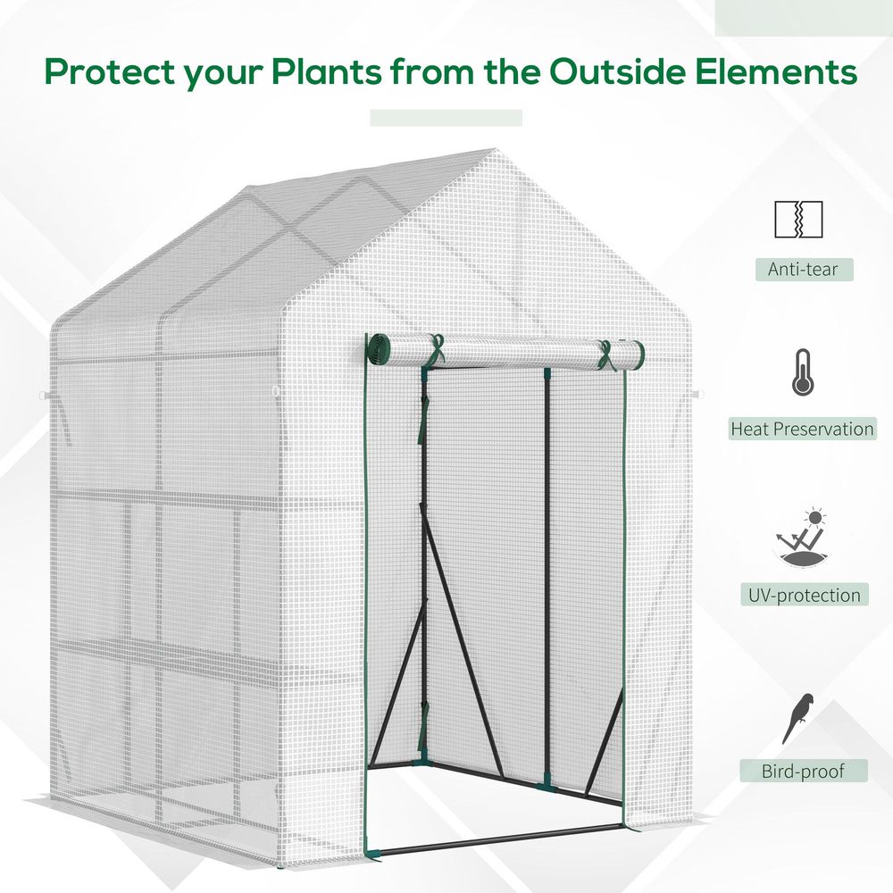 Greenhouse for Outdoor, Gardening 2 Tier Shelf, PE Cover, 143x143x195cm, Green in Green