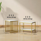 Modern Coffee Table Set of Two w/ Steel Frame Marble-Effect