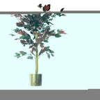 Red Ficus Tree - 120cm (4ft) - Realistic & Durable - Gold Metal Planter