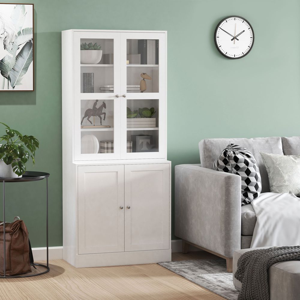 Modern Bookcase with Doors, Display Storage Cabinet with Adjustable Shelves for Living Room, Study, Office, White