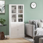 Modern Bookcase with Doors, Display Storage Cabinet with Adjustable Shelves for Living Room, Study, Office, White