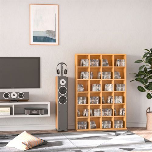 480 CD/ 312 DVD Storage Unit, Media Storage Shelf, Wooden Display Unit with Adjustable Shelves, 89 x 130.5 cm, Beech Wood Finish