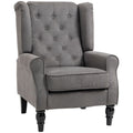 Wood Frame Accent Armchair - Retro Tufted Club Chair - Dark Grey Fabric - Home Furniture