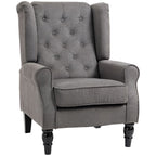 Wood Frame Accent Armchair - Retro Tufted Club Chair - Dark Grey Fabric - Home Furniture