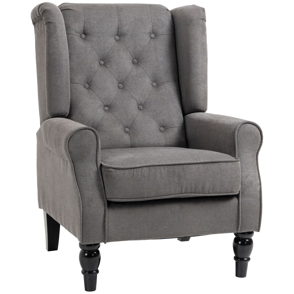 Wood Frame Accent Armchair - Retro Tufted Club Chair - Dark Grey Fabric - Home Furniture