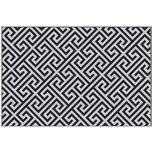 121 x 182 cm (4x6ft) Outdoor Rug Reversible Mat Plastic Straw Rug Portable RV Camping Mat for Garden Deck Picnic Indoor, Black & White