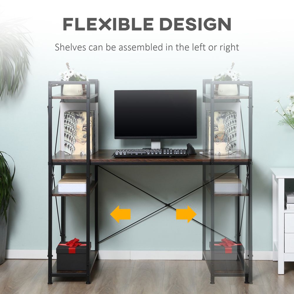 Stylish Computer Desk - 4-Tier Bookshelf - Home Office - Space-Saving - Multifunctional