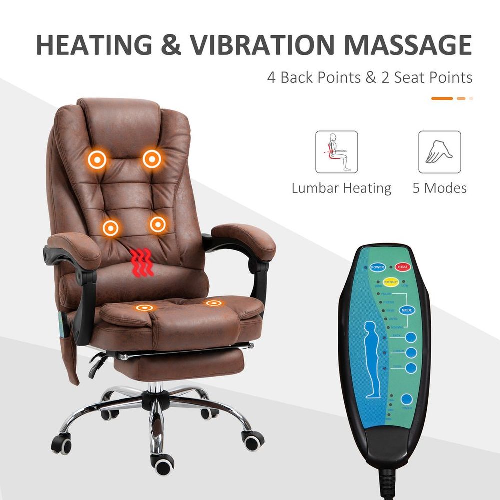 Relaxation Vintage Heated Massage Office Chair - 6 Vibration Points - Brown