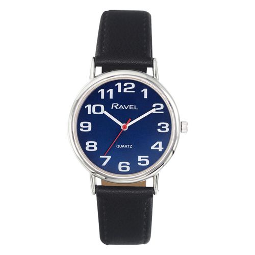 Ladies Classic Blue Dial Black Leather Strap Watch