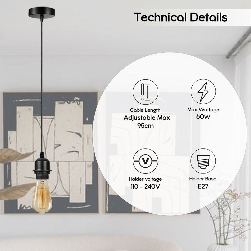 5 Pack Industrial Grey Pendant Light, Lampshade Addable E27 Lamp Holder Light