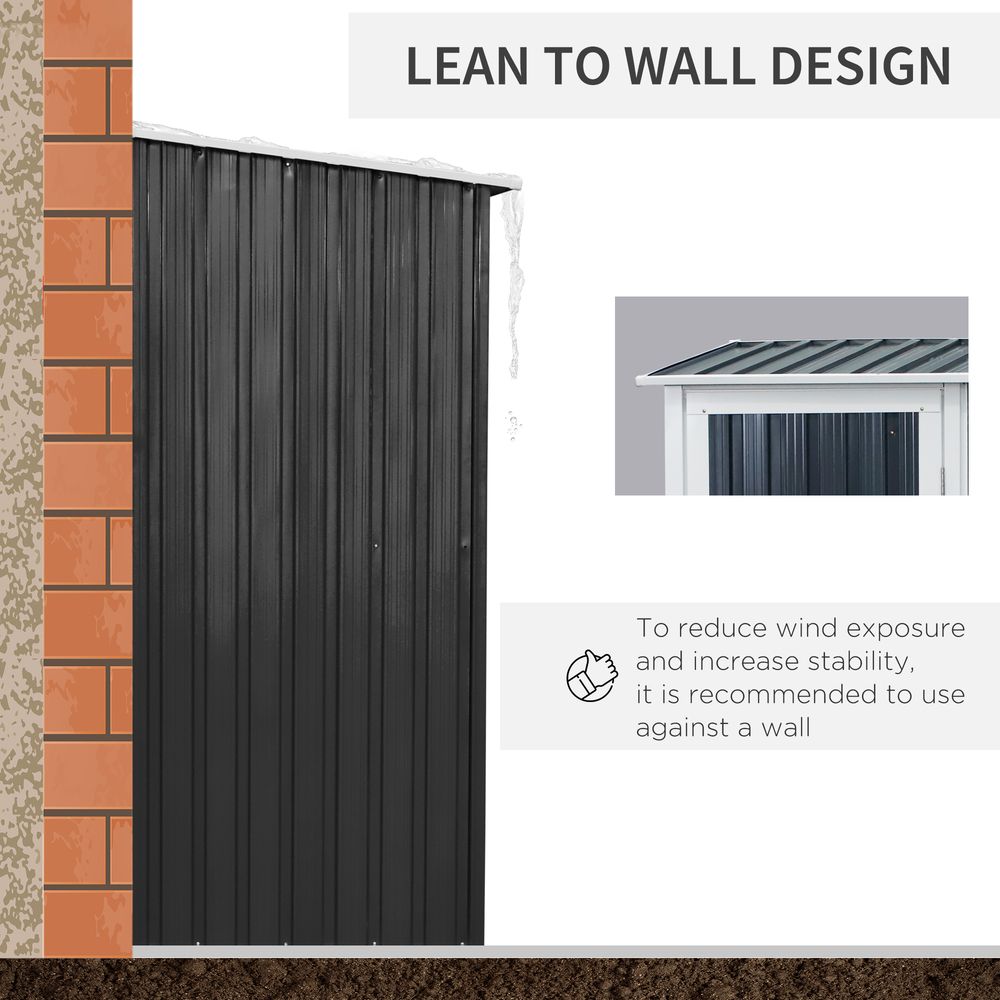 Grey Garden Storage Shed - Lockable Door - Sloped Roof - 142x84x189cm
