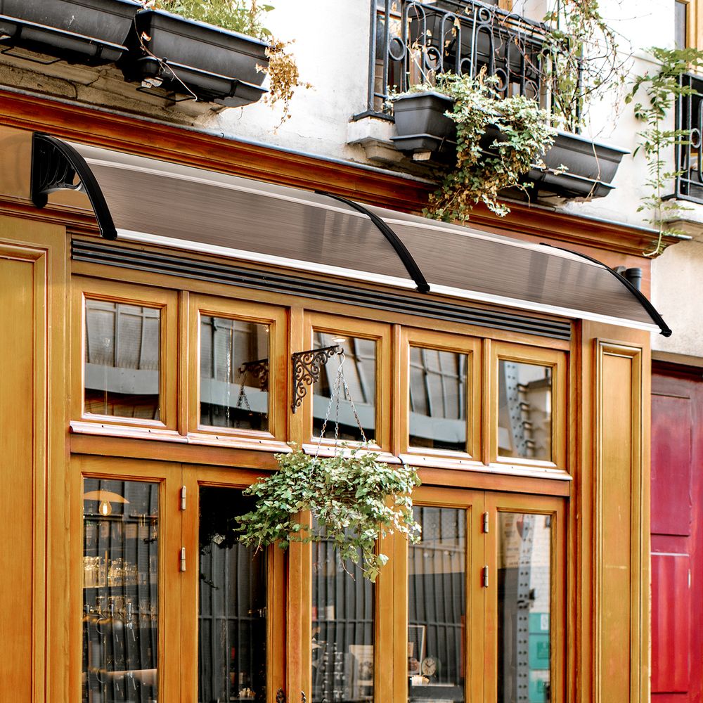 Clear Polycarbonate Curved Awning - 80x195x23cm - Black