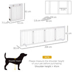 Freestanding Pet Gate 4 Panel Wooden Dog Barrier Folding Safety Fence with Support Feet up to 204cm Long 61cm Tall for Doorway Stairs White