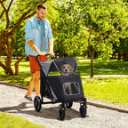 Foldable Dog Carriage w/ Universal Wheels - Black