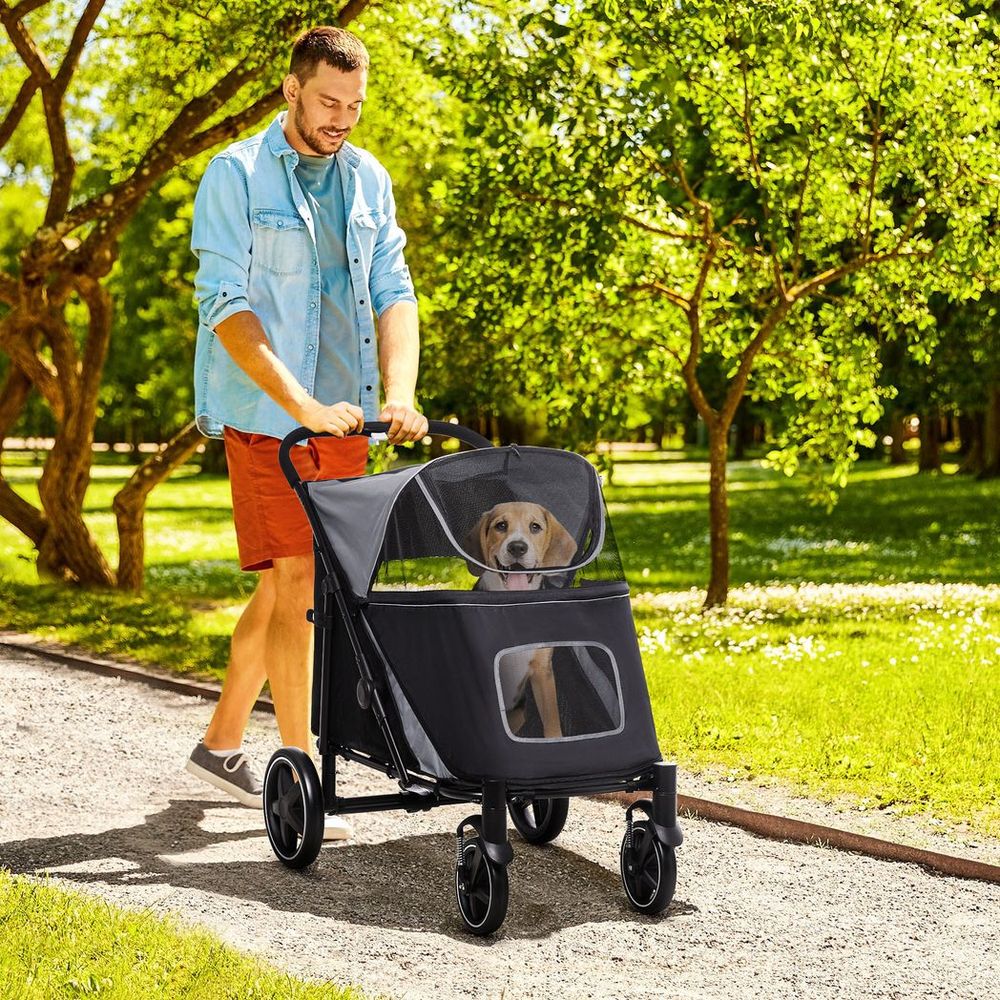 Foldable Dog Carriage w/ Universal Wheels - Black