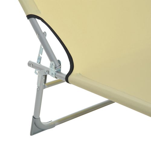 Reclining Sun Lounger Chair Folding Camping Bed with 4-Position Adjustable Backrest, for Travel Indoor Outdoor Office Fishing, Beige
