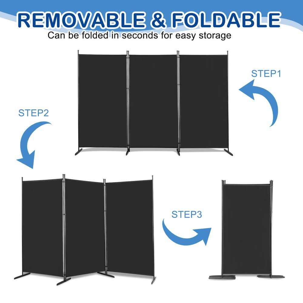 Steel Frame Folding Screen - Black, 3 Panels