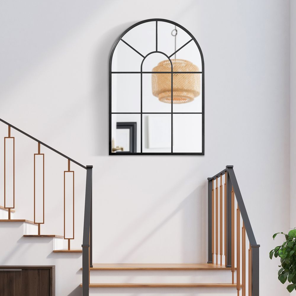 Modern Arched Window Wall Mirror for Living Room Bedroom, 91x60cm, Black
