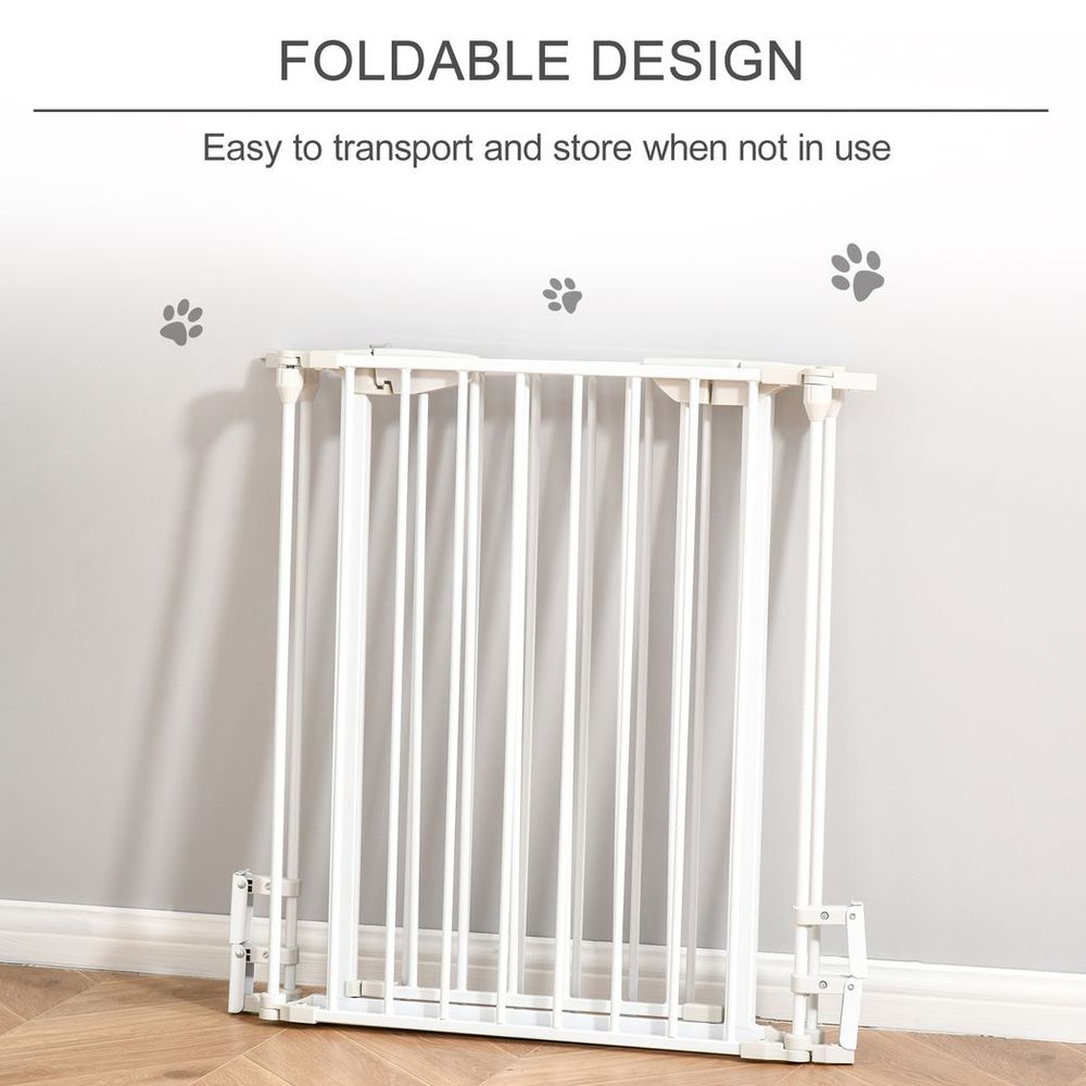 Pet Safety Gate - 3-Panel Metal Fence w/ Door - White
