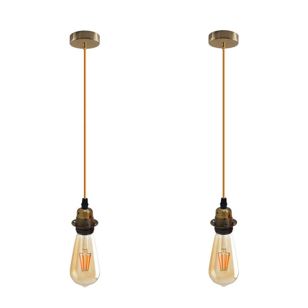 2 Pack Vintage Industrial Pendant Light,lampshade E27 UK Holder Fitting Set