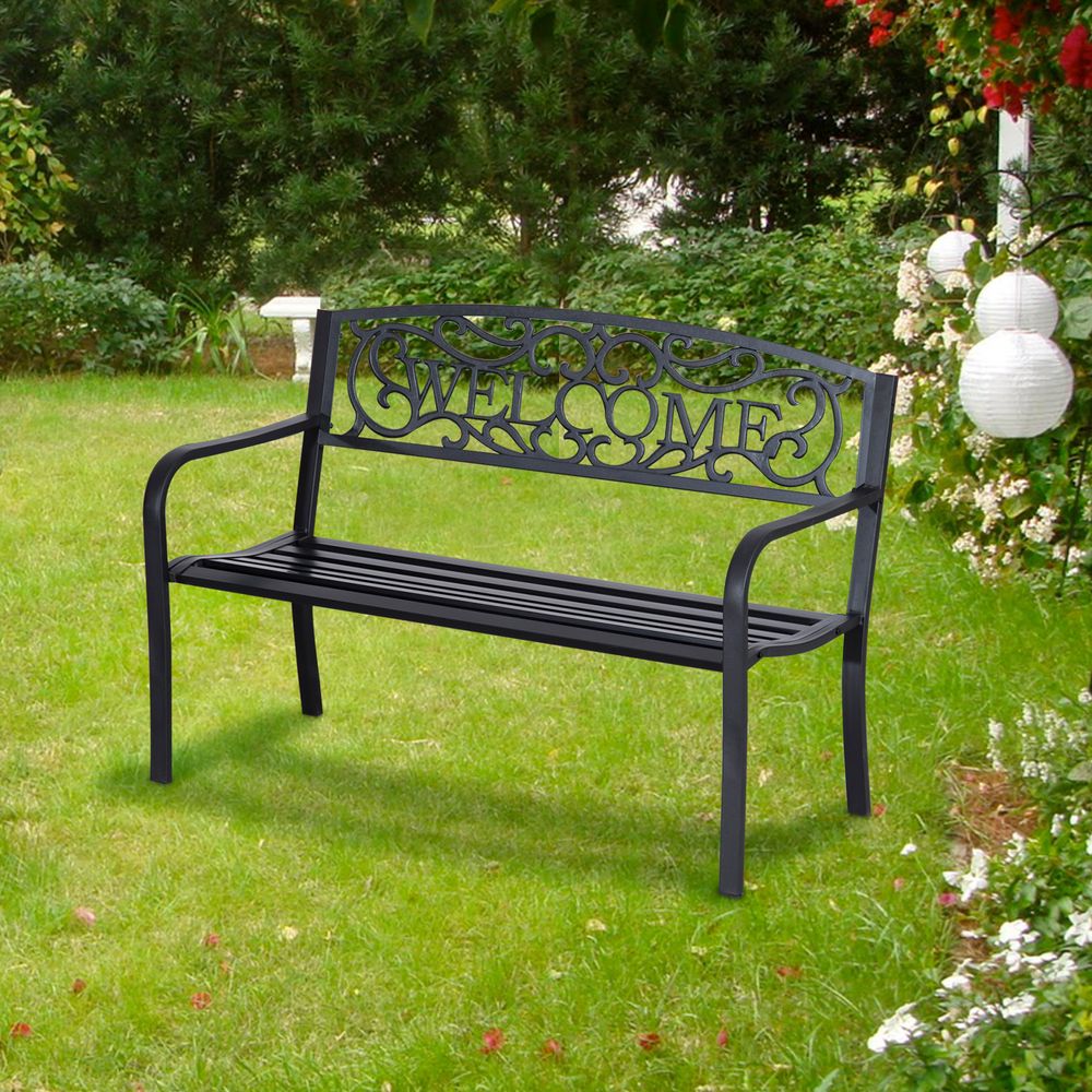 2-Seater Bench - Durable Steel Frame - Ideal for Gardens and Patios - Relax and Enjoy the Outdoors - Black