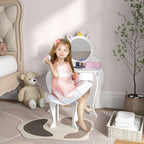 Kids Dressing Table with Mirror and Stool, Drawer, Storage Boxes - White