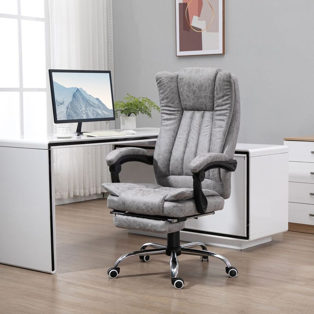 Comfort 6-Point Vibrating Massage Office Chair - Grey - Microfibre Upholstery