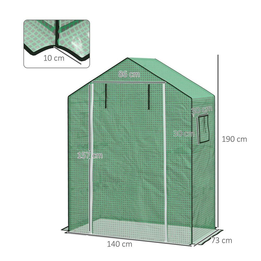 Greenhouse Cover Replacement w/ Door & Mesh Windows, Green - Durable & UV-Resistant