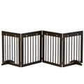Freestanding Pet Gate 4 Panel Wooden Dog Barrier Folding Safety Fence with Support Feet up to 204cm Long 61cm Tall for Doorway Stairs Brown