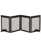 Freestanding Pet Gate 4 Panel Wooden Dog Barrier Folding Safety Fence with Support Feet up to 204cm Long 61cm Tall for Doorway Stairs Brown