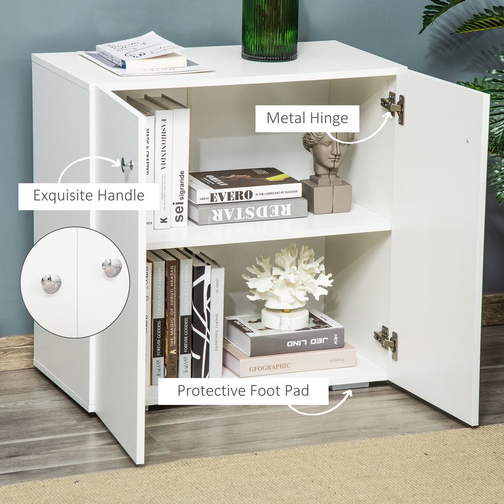 Storage Cabinet w/Two Shelves Wooden Sideboard Freestanding Kitchen Cupboard Bookcase - White