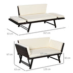 2-Seater Rattan Sofa Daybed - Convertible, Brown - Outdoor Furniture